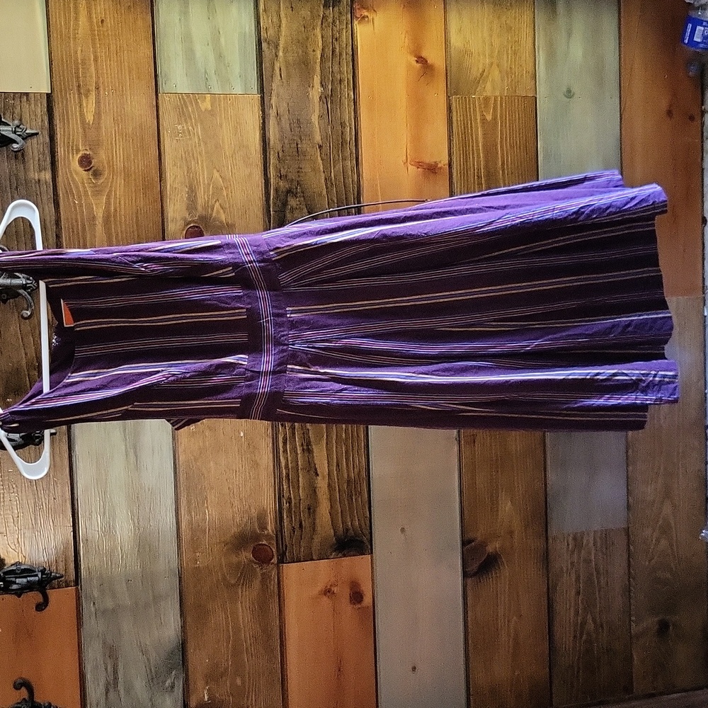 ModCloth Size Large Midi Swing Dress with Multi Colored Stripes